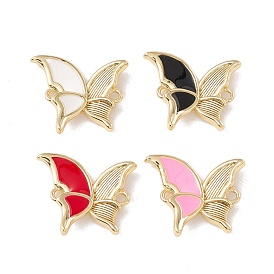 Brass Enamel Connector Charms, Cadmium Free & Lead Free, Butterfly, Real 18K Gold Plated