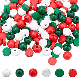180Pcs 6 Style Natural Wood Beads, Dyed, Flat Round & Round