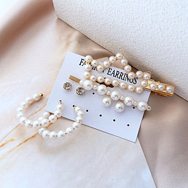 Chic Pearl Earrings and Hair Clip Set for Women - Elegant Ear Accessories with Faux Pearls