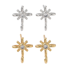 Brass Micro Pave Cubic Zirconia Studs Finding, Long-Lasting Plated, Lead Free & Cadmium Free, Sun