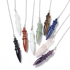 Gemstone Pointed Dowsing Pendulums, with Rack Plating Brass Findings, Cadmium Free & Lead Free, Bullet