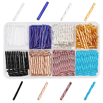 360~400Pcs 8 Colors Transparent Glass Twist Bugle Beads, Round Hole