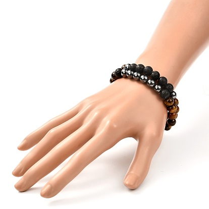 Ensemble de bracelet extensible de perles de pierres précieuses naturelles et synthétiques rondes, pour enfants ados femme