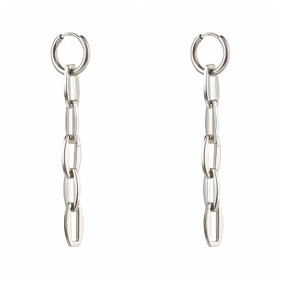 304 Stainless Steel Huggie Hoop Earrings, with Link Chains