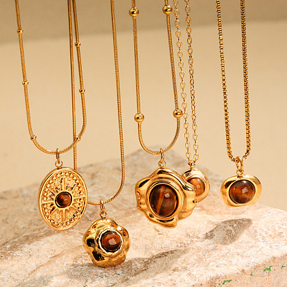 Кулон из натурального тигрового глаза 304 цепочка из нержавеющей стали, золотые