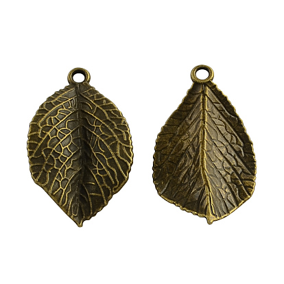 Tibetan Style Alloy Leaf Pendants, Cadmium Free & Lead Free, 35x20.5x3mm, Hole: 2.5mm, about 323pcs/1000g