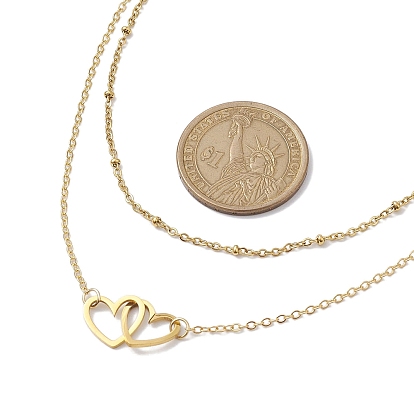 Ожерелья с подвесками в форме сердца из нержавеющей стали для женщин, латунные двухслойные ожерелья