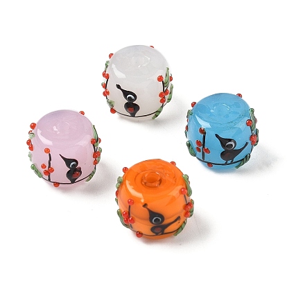 Ручной работы Lampwork неровный бисер, колонна с птицей и цветком