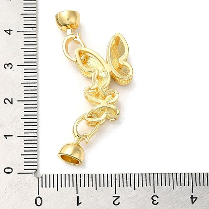 Rack Plating Brass Micro Pave Clear Cubic Zirconia Fold Over Clasps, with Shell, Cadmium Free & Lead Free, Long-Lasting Plated, Butterfly