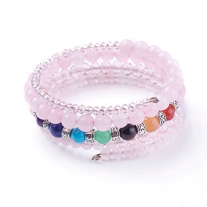 Gemstone Warp Bracelets, with Glass Beads and Alloy Findings