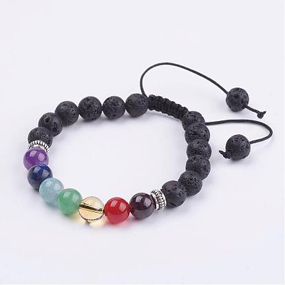Natural Gemstone Braided Bracelets, with Nylon Thread and Tibetan Style Alloy Spacer Beads