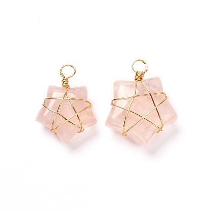Natural Gemstone Pendants, with Real 18K Gold Plated Eco-Friendly Copper Wire, Star