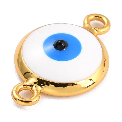 Conectores de eslabones de esmalte de latón chapado en oro, larga duración plateado, plano y redondo con mal de ojo