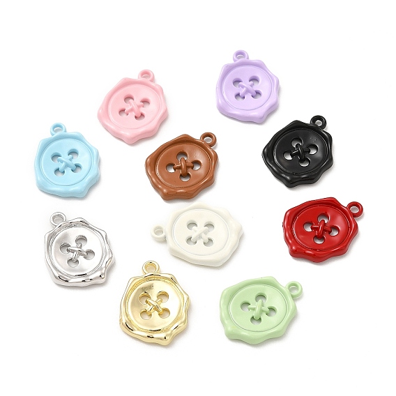 Spray Painted Alloy Pendants, Button Charm