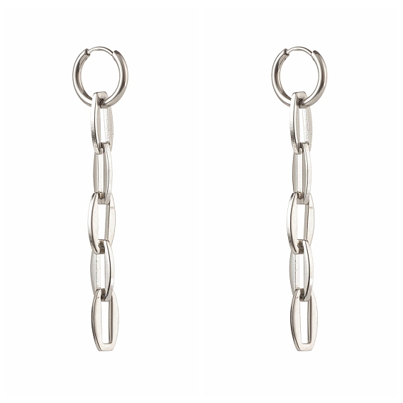 304 Stainless Steel Huggie Hoop Earrings, with Link Chains