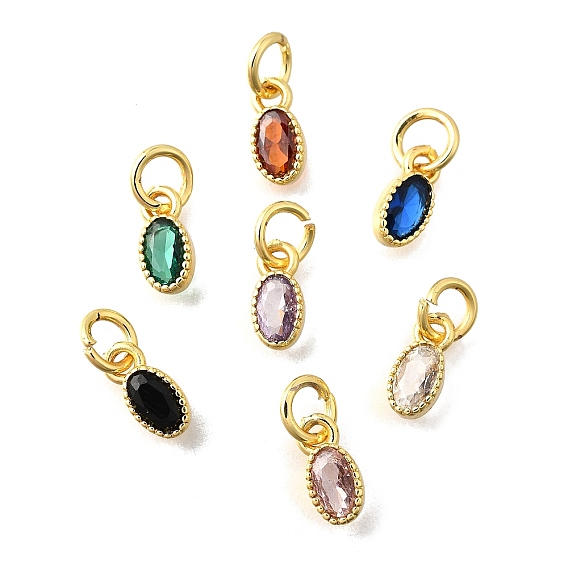 Латунные микро проложить кубического циркония подвески, овальные амулеты, с прыжковых колец, без кадмия и без свинца, долговечный, стойки покрытие, реальный 18 k позолоченный