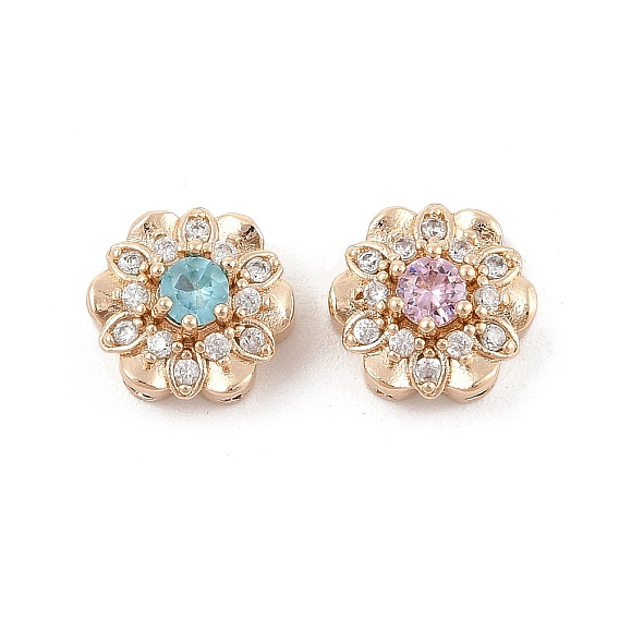 Стойки обшивки латунь микро проложить кубического циркония бусы, долговечный, без свинца и без кадмия, реальный 14 k позолоченный, цветок