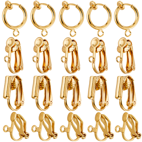 24шт. 4 фурнитура для сережек-колец из латуни и нержавеющей стали, с петлями, для не проколотых ушей