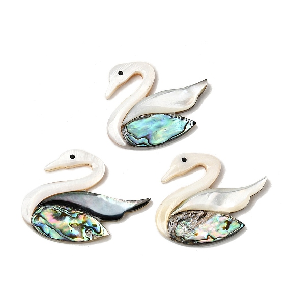 Кабошоны из натуральных пресноводных раковин, раковин морского ушка и белых раковин., лебедь