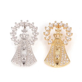 Brass Micro Pave Clear Cubic Zirconia Pendants, Pope Crown Cross