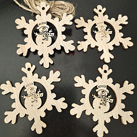 Unfinished Wood Pendant Decorations, Kids Painting Supplies,, Wall Decorations, Christmas Themed, with Jute Rope, Snowflake with Snowman