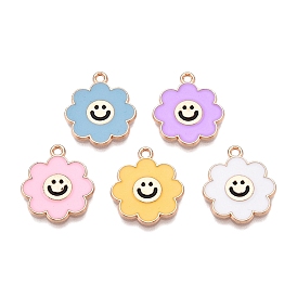 Подвески из эмали и сплава, без свинца и без кадмия, цветок с улыбающимся личиком, золотые