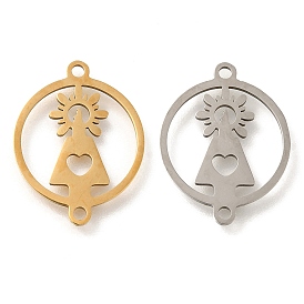 201 Stainless Steel Laser Cut Connector Charms, Ring with Religion Virgin Links