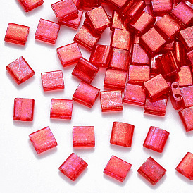 FGB 2-Hole Baking Paint Transparent Glass Seed Beads, AB Color Plated, Rectangle