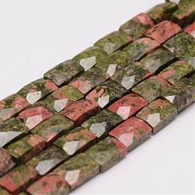 Natural Unakite Bead Strands, Rectangle, Faceted
