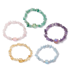 Electroplated Hexagon Prism Natural Quartz Chip Beaded Stretch Bracelets fo Women