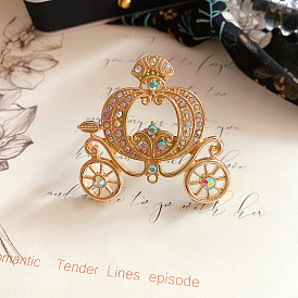 Rhinestone Pumpkin Cart Brooch Pin, Golden Alloy Badge for Backpack Clothes