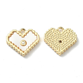 Brass Micro Pave Cubic Zirconia Charms, with Shell, Pixel Heart Charm