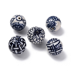 Фарфоровые бусины ручной работы, белый и голубой фарфор, круглые