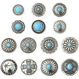 28 шт. 14 стили плоские круглые заклепки из сплава с винтовой заклепкой, с пластиковой имитацией бирюзы, для одежды сумка обувь кожаная поделка, античное серебро
