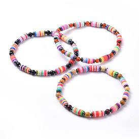Polymer Clay Heishi Beads Beads Stretch Bracelets, with Natural & Synthetic Mixed Stone Round Beads and Non-Magnetic Synthetic Hematite Beads