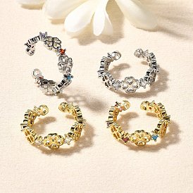 Манжеты из латуни с микро паве кубический цирконий для женщин, сердце, стойки покрытие, долговечный, без свинца и без кадмия