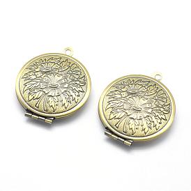 Colgantes medallón de bronce, encantos marco de la foto para los collares, sin cadmio y níque y plomo, plano y redondo con flor
