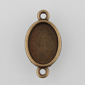 Configuración del conector de cabujón aleación de estilo tibetano, sin plomo y cadmio, bandeja de doble cara, oval, Bandeja: 14x10 mm, 24x13x3 mm, Agujero: 1.5 mm, sobre 769 unidades / 1000 g