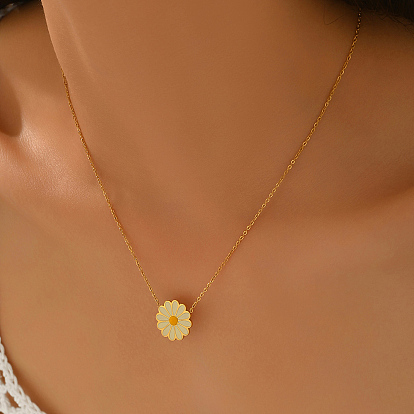 Весна-лето белые ромашки из нержавеющей стали эмалированные подвески для женщин