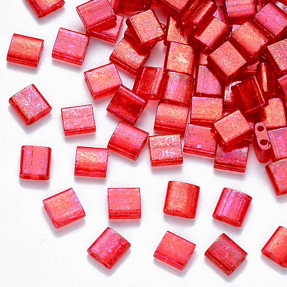 FGB 2-Hole Baking Paint Transparent Glass Seed Beads, AB Color Plated, Rectangle