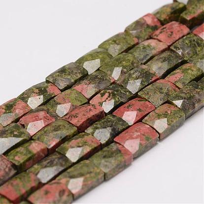 Natural Unakite Bead Strands, Rectangle, Faceted