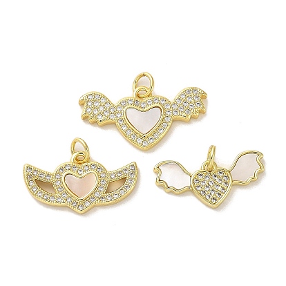 Brass Micro Pave Clear Cubic Zirconia Pendants, Cadmium Free & Lead Free, with Shell, Real 18K Gold Plated