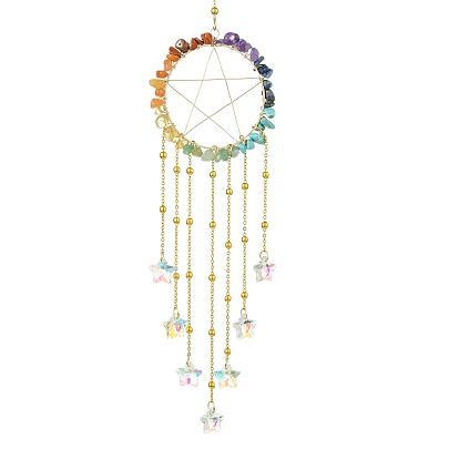 Украшение стеклянной подвески в виде звезды, подвесные ловцы солнца, с кольцом 304 фурнитура из нержавеющей стали, латунные бусины и бусины из драгоценных камней чакры