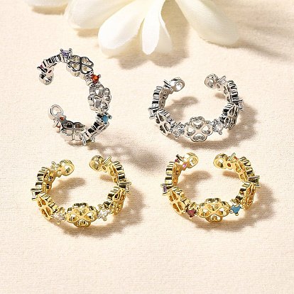 Манжеты из латуни с микро паве кубический цирконий для женщин, сердце, стойки покрытие, долговечный, без свинца и без кадмия