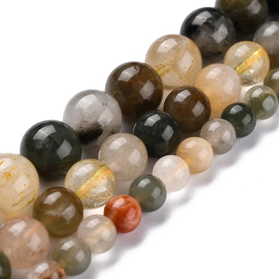 Природные Rutilated кварцевые нити бисера, круглые