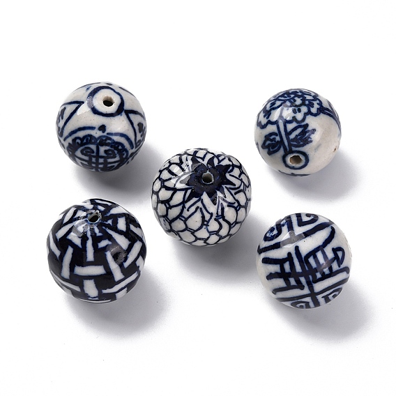 Фарфоровые бусины ручной работы, белый и голубой фарфор, круглые