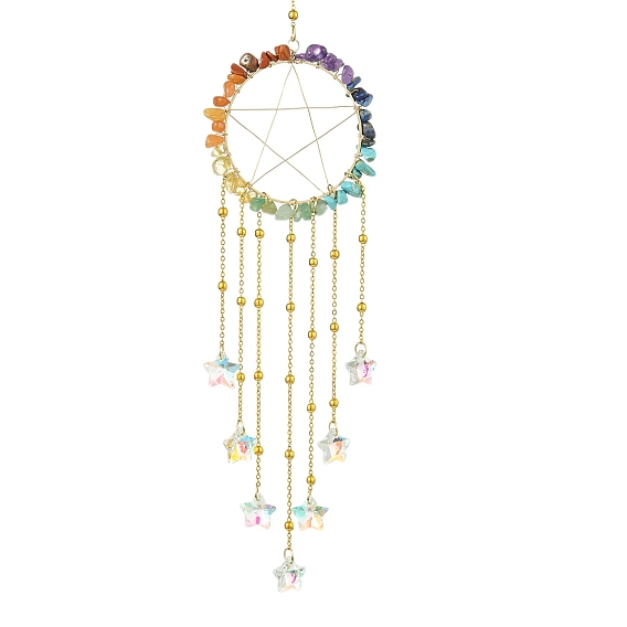 Украшение стеклянной подвески в виде звезды, подвесные ловцы солнца, с кольцом 304 фурнитура из нержавеющей стали, латунные бусины и бусины из драгоценных камней чакры