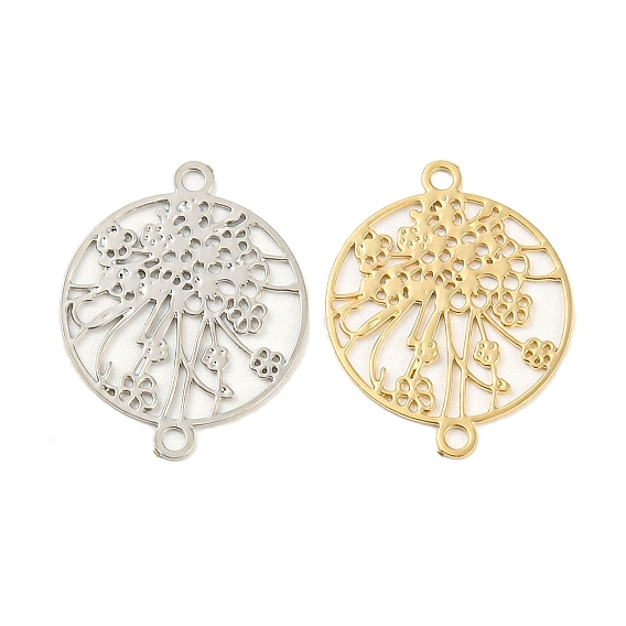 Rack Plating Brass Hollow Out Flower Connector Charms, Long-Lasting Plated, Flat Round Etched Metal Embellishments