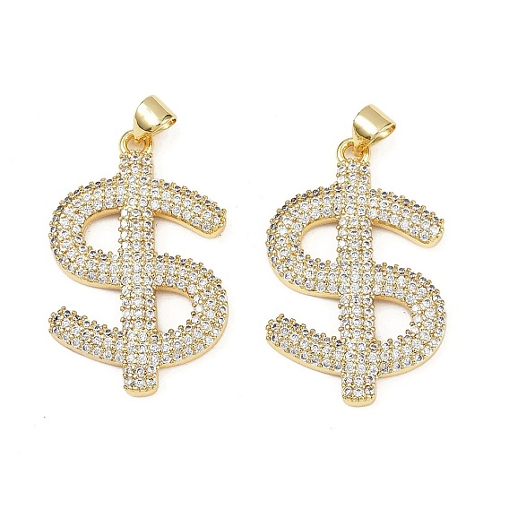 Латунные микро проложить кубического циркония подвески, символ $, без кадмия и без свинца, стойки покрытие, долговечный