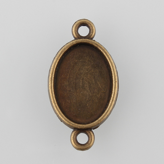Tibetan Style Alloy Cabochon Connector Settings, Cadmium Free & Lead Free, Double-Sided Tray, Oval, Tray: 14x10mm, 24x13x3mm, Hole: 1.5mm, about 769pcs/1000g